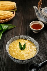 Bubur jagung manis (sweet corn porridge) served in bowl