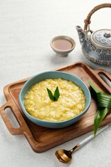 Bubur jagung manis (sweet corn porridge) served in bowl