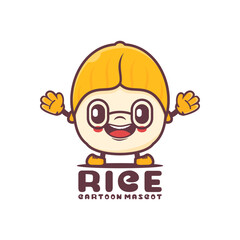 cute rice cartoon mascot. plant seed vector illustration