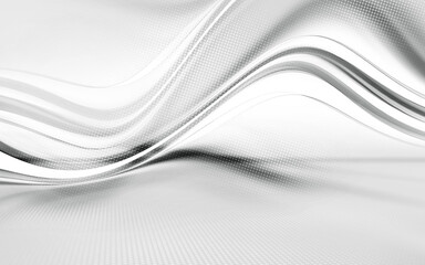 Obraz premium Gray waves background. Futurisic white wavy gradient design. Grey halftone display studio interior texture. 3d illustration.