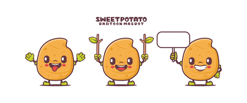 Sweet Potato Cartoon Mascot. Plant Vector Illustration