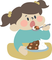 Fototapeta premium カレーライスを食べる女の子のイラスト素材