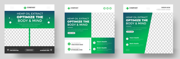 Obraz premium Hemp oil or cbd oil social media post banner design template with green color.