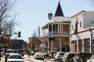Morning view of the historic downtown district of Flagstaff, Arizona, USA.