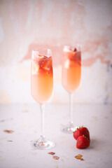 pink strawberry mimosa with copyspace