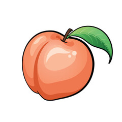 Peach cartoon, Peach with leaf isolate on white background.
