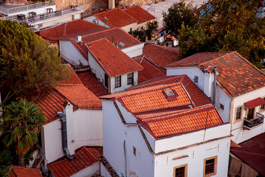 Red roof of house Old town Kaleici in Antalya Turkey