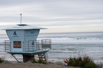 life guard tower on the beach on windy day