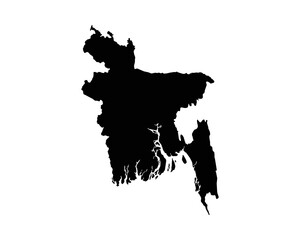 Bangladesh Map. Bangladeshi Country Map. Black and White National Outline Border Boundary Shape Geography Territory EPS Vector Illustration Clipart