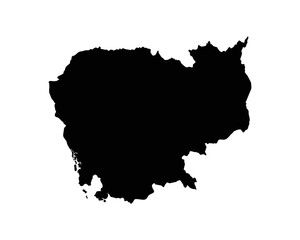 Fototapeta premium Cambodia Map. Cambodian Country Map. Kampuchea Khmer Black and White National Outline Geography Border Boundary Shape Territory EPS Vector Illustration Clipart
