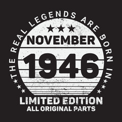 Fototapeta na wymiar The Real Legends Are Born In November 1946, Birthday gifts for women or men, Vintage birthday shirts for wives or husbands, anniversary T-shirts for sisters or brother