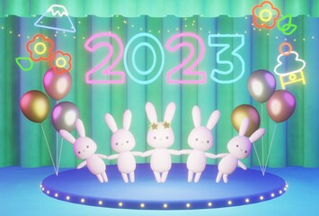 年賀状　2023　兎年　テンプレート