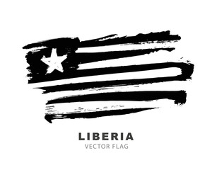 Flag of Liberia. Colored brush strokes drawn by hand. Vector illustration isolated on white background.