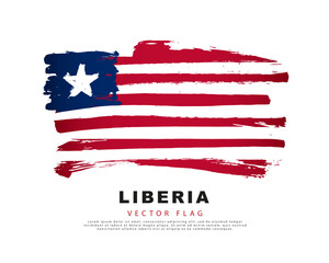 Flag of Liberia. Red and white brush strokes, hand drawn. Vector illustration isolated on white background.