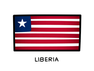 Flag of Liberia. Colorful Liberian flag logo. Red and white brush strokes, hand drawn. Black outline. Vector illustration