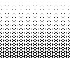 Geometric pattern of black hexagons on a white background.Seamless in one direction.Option with a average fade out.