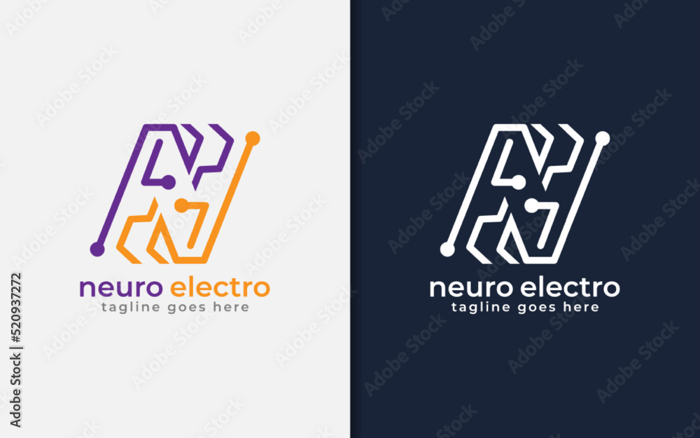 Poster abstract initial letter n logo with tech electronic concept.