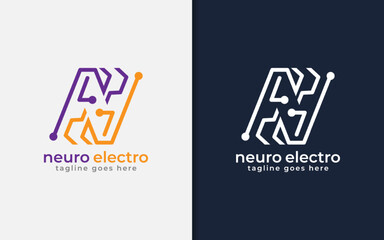 Abstract Initial Letter N Logo with Tech Electronic Concept.