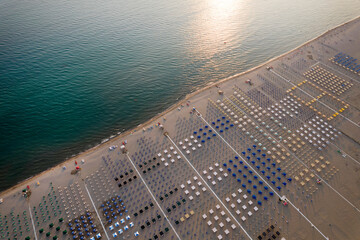 The equipped beach of Viareggio seen from above