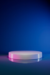 3d render white podium on blue background.