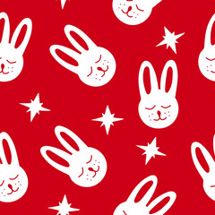 Fototapeta premium bunny seamless pattern hand drawn. vector, minimalism. textiles, wallpaper, wrapping paper. cute baby print.
