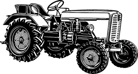 Vintage Traktor Zeichnung Agrar Bauernhof Monochrom © Simon Graphics