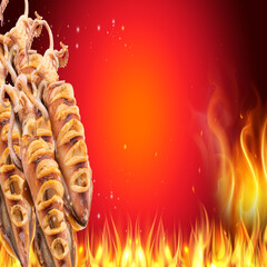 Red flame grilled squid background illustration