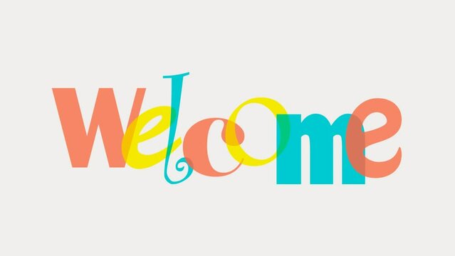 The word Welcome. Animated banner with the text colored rainbow in retro style.