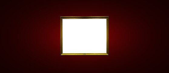 Antique art fair gallery frame on royal red wall at auction house or museum exhibition, blank...