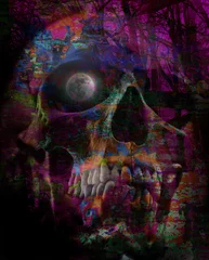 Outdoor kussens abstract colored artistic skull, graphic design concept, bright colorful art © reznik_val