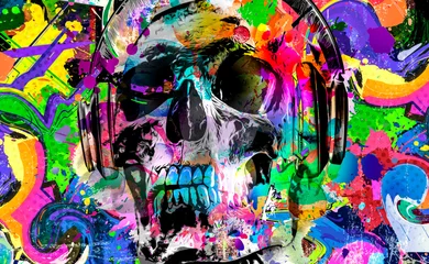 Zelfklevend Fotobehang abstract colored artistic skull, graphic design concept, bright colorful art © reznik_val