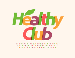 Vector creative logo Healthy Club. Colorful Alphabet Letters, Numbers and Symbols. Elegant Bright Font