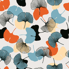 Seamless pattern with ginkgo leaves. Vector graphic background