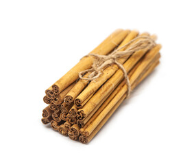 Ceylon cinnamon sticks on white background. Sri Lankan authentic Alba cinnamon. True cinnamon sticks. Pure Ceylon cinnamon. Close up.