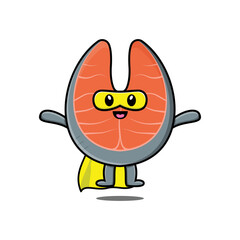 Cute fresh salmon superhero character flaying illustration cartoon vector in flat modern style