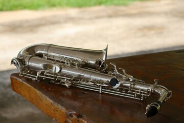 saxophone on a table