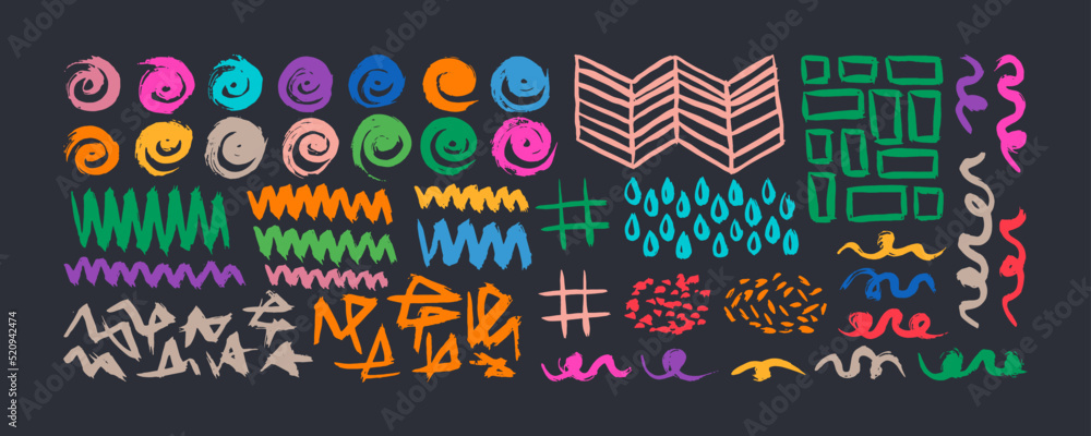 Poster grunge hand drawn doodle ornaments set. big collection of abstract trendy elements and shapes for cr