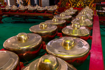 Gamelan, Bonang, Gamelan, Kendang, Kenong and Gong are traditional Javanese and Balinese musical instruments