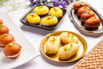 Malai Chop or Cream sandwich made using filling Rasgulla or Gulab jamun sweet is a Bengali sweet