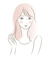 髪の毛先を触って微笑む女性のイラスト素材 ベクター ヘアケア