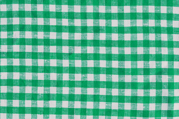 XXXL Size Old Retro Natural Classic Design Linen Plaid Fabric Tablecloth. Abstract Background, Green And White Colors. Checkered Tablecloth Fabric. Green With White Tartan Square Pattern As Background