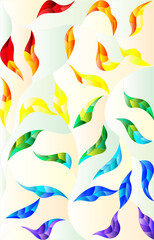 Illustration in the style of stained glass with leaves painted in a rainbow on a light background
