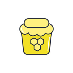 Jar of bee honey line color icon vector illustration. Logo natural eco product of beekeeping. Honeycombs, propolis and nectar. Healthy organic food isolated vector. Food web element