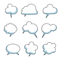 Obraz premium collection set of hand drawing frame border, blank speech bubble balloon with shadow, blue color, think, speak, talk, text box, banner, flat, design, vector illustration isolated