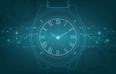 Technology clock vector background.computer time concept