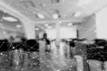 Icons with network of connections, office and data processing. global networks, digital interface and data processing concept digitally generated image.