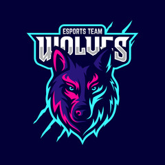 wolves mascot esport logo character design for wolf gaming and sport © pervector