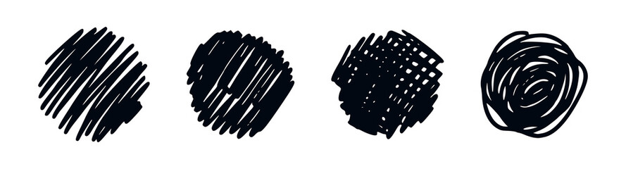 Hand drawn scribble circle bubbles. Grunge round shapes. Circle pencil sketch. Doodle circular design elements. Vector illustration isolated on white background.