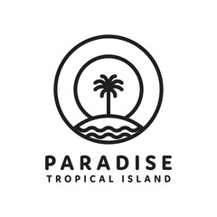 tropical island paradise simple monoline style logo design concept