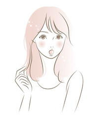髪ツヤに感動する女性のイラスト素材 ベクター ヘアケア